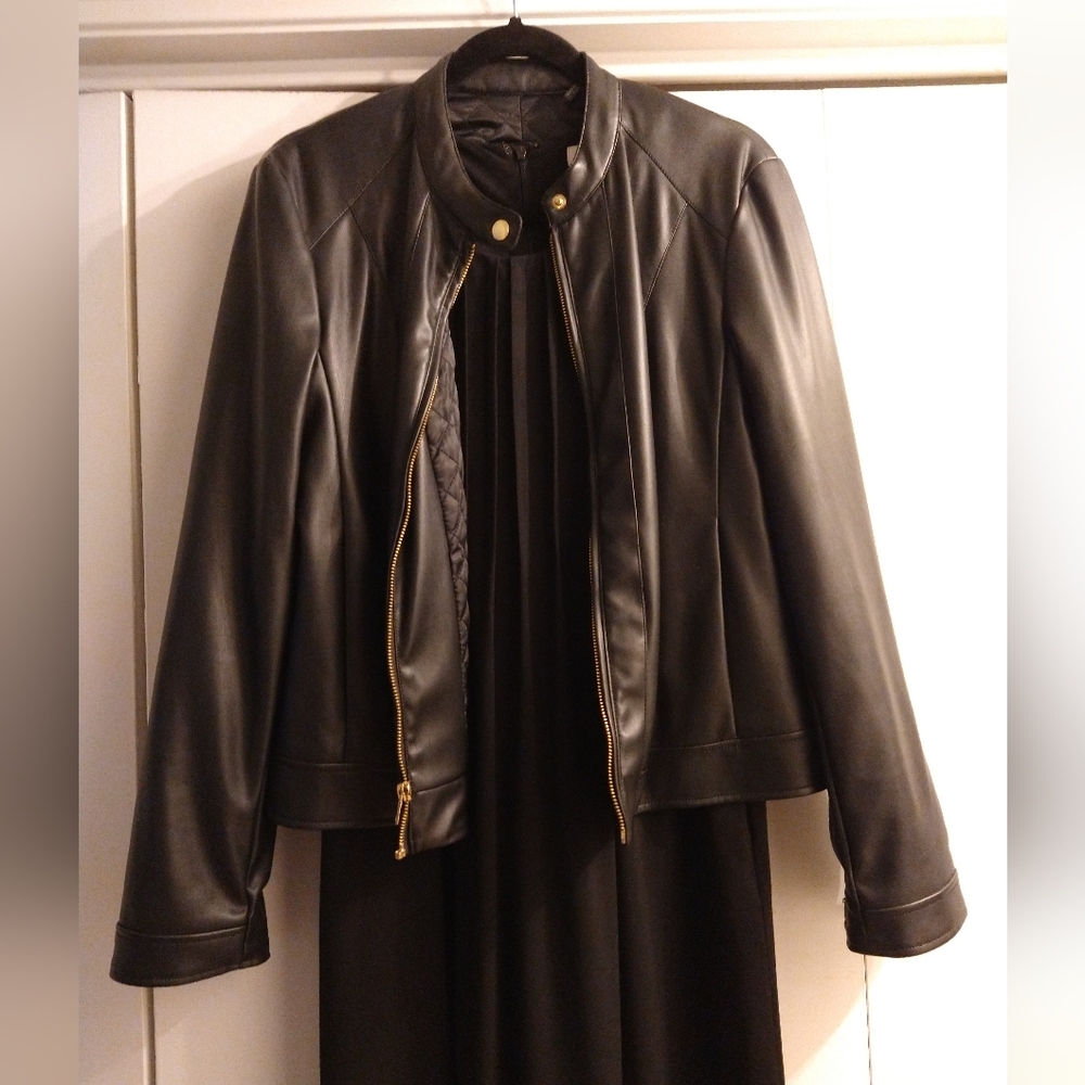 Cole Hann Stand Collar Vegan Leather Jacket@Size L